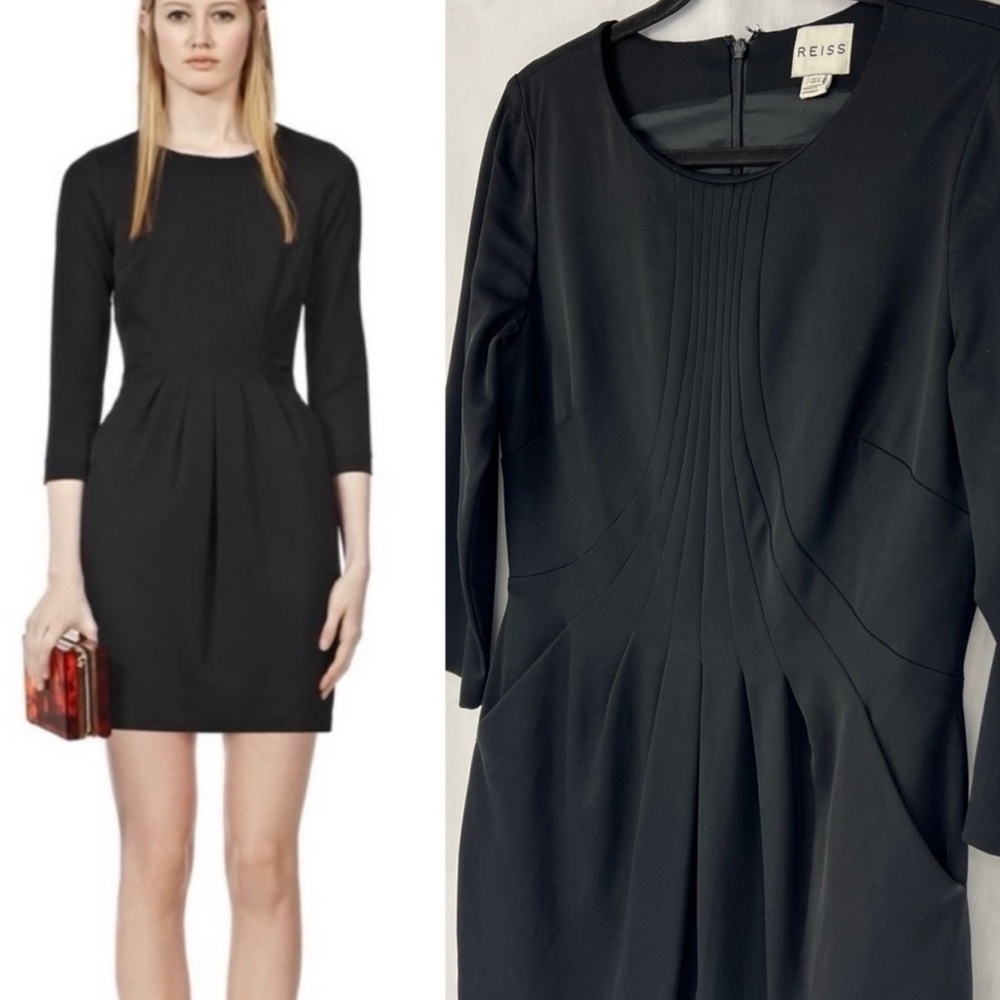 Reiss “Ambrose” Little Black Dress fit Flare mini pleated 2 XS